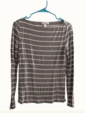 Signature Gray and White Striped Long Sleeve Tee